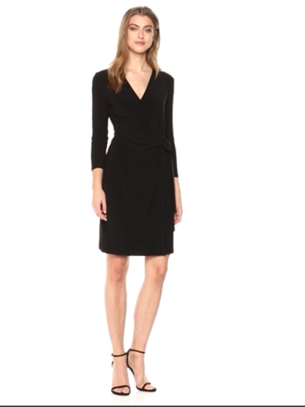 Classic Black Wrap Dress - Women's Elegant V-Neck
